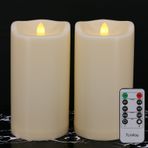 7LinRay Uzaktan ve Zamanlayıcılı Büyük Alevsiz Mumlar Dış Mekan Su Geçirmez, 8 "x 4" Pille Çalışan Dış Fenerler için Titreyen LED Sütun Mumları, Fildişi Plastik, Uzun Ömürlü, 2'li Set