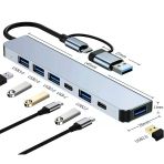 7'Si 1 Arada Usb Hub, Çift Girişli Usb A Type-C Adaptör, 5 Gbps Usb 3.0, Alüminyum Gövde, Laptop Uyumlu