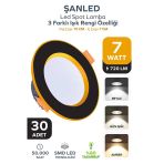 7W 3 Renkli (Beyaz, Gün Işığı, İkisi Bir Arada) Siyah Gold Led Spot Lamba 30 Adet