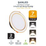 7W 3 Renkli (Beyaz,Gün Işığı,İkisi Bir Arada) Beyaz Gold Led Spot Lamba - 2 Adettir
