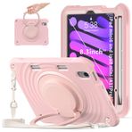 8.3 inç ipad Mini A17 Pro 2024 ve Mini 6th 2021 için İnce Dalgalanma Silikon+PC Kılıfı: w/[Kalem Tutucu] Döner Asılı Halka Tutamak Kavrama Kickstand Hibrid Darbeye Dayanıklı Zırh Kapağı (Kiraz