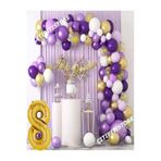 8-9 Yaş Macaron Mor Balon Zinciri Seti Gölge Mor Altın Balon Dekorasyon, 6456895646