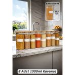 8 Adet 1900ML Lüks Dikdörtgen Vakumlu Doğal Bambu Kapak Borosilikat Cam Bakliyat Kavanozu - B02