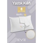 8 Adet Çizgili Pamuk Saten Antibakteriyel Fermuarlı Yıkanabilir Otel Lüks Yastık Kılıfı 50x70cm - Beyaz - 50x70 cm