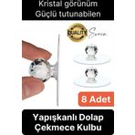 8 Adet Dekoratif Güçlü Tutunabilen Yapışkanlı Kristal Kapak Çekmece Dolap Kulp Seti Tutacak Kulbu