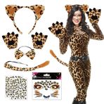 8 adet leopar kulaklar leopar kostümü kostüm leopar cadılar bayramı yüz dövmesi alın bandı leopar kuyruğu papyon eldiven (kıyafet hariç) Cadılar Bayramı maskeli balo karnaval için uygundur