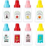 8 adet mini ketçap şişesi öğle yemeği kutusu, soslar için mini çeşni sıkma şişeleri, küçük seyahat çeşni kapları, Bento kamp yağı için kapaklı bal soya sosu salata sosu aksesuarları
