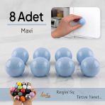 8 Adet Sert Plastik Düğme Yuvarlak Top Mavi Dolap Mobilya Mutfak Dolabı Çekmece Kulbu Kulpu Kulplar