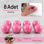 8 Adet Sert Plastik Düğme Yuvarlak Top Pembe Dolap Mobilya Mutfak Dolabı Çekmece Kulbu Kulpu Kulplar