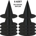 8 Adet Siyah Cadı Şapkası – Yetişkin &amp;amp; Çocuk Kostüm Aksesuarı