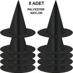 8 Adet Siyah Cadı Şapkası – Yetişkin &Amp;Amp;Amp; Çocuk Kostüm Aksesuarı (5528)