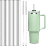 8 Adet Stanley Için Düz Cam Pipet, 2 Adet Fırça 31 cm , Stanley Adventure Quencher Uyumlu (8 Düz) - Şeffaf - 1 Adet