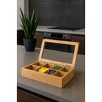 8 Bölmeli Bambu Poşet Çay Kutusu Bambu Organizer Kutu Takı Aksesuar Kutusu 30X20X7CM. - 30 x 20 x 7 cm