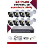 8 Kameralı Set - 5mp Sony Lensli Full Hd Gece Görüşlü Güvenlik Kamerası Sistemi - 5G0ODUTWPY - Renk