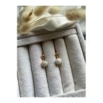 8 Mm Ay Taşı Altın Kaplama Top Küpe