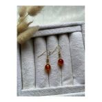 8 Mm Karnelyan Taşı Altın Kaplama Sallantı Küpe