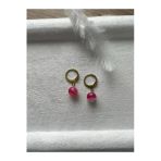 8 Mm Pembe Akik Taşı Altın Kaplama Halka Küpe