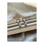 8 Mm Pembe Kristal Gümüş Kaplama Halka Küpe