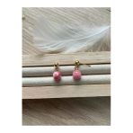 8 Mm Pembe Opal Taşı Altın Kaplama Top Küpe
