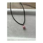 8 Mm Pembe Opal Taşı Siyah Deri İp Kolye