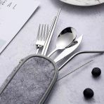 8 Parça Çantalı Yolculuk Çatal Kaşık Pipet Chopstick Seti Kamp Okul Ofis Tatil Paslanmaz Çelik Metal