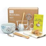 8 Parça Seremoni Matcha Seti Gri Seramik Kase Bambu Chasen ve Aksesuarlar Dahil - Çiçek