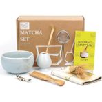 8 Parça Seremoni Matcha Seti Gri Seramik Kase Bambu Chasen ve Aksesuarlar Dahil - Sade