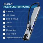 8 Portları 1 Arada Usb C Hub Adaptörü, 4K Hdmi, Şarj Cihazı, Usb C Bağlantı Noktaları, Sd/Micro Sd Kart Okuyucular, Ethernet Bağlantı Noktası, M1 M2 Bilgisayarlar Için, Thunderbolt 3
