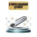8 Portlu Macbook Çevirici Type C Hub Sd Tf Usb Çoğaltıcı Ethernet Mir19977391