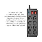 8 Prizli Çoklu Priz – 3 USB Hızlı Şarj Portu, Çift Anahtarlı Güvenli Kontrol, Aşırı Akım & Kısa Devre Koruma, 4000W Güç Destekli Çoklu Uzatma Prizi - 1 Adet - Ahşap