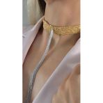 8 Sıralı Zincir Dokuma Sallantılı Vücut Tasma Choker Gold Gümüş Renk El Yapımı Kolye