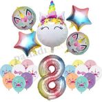 8 Yaş Gökkuşağı Konsepti Unicorn Temalı Doğum Günü Parti Kutlama Seti