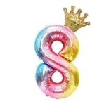 8 Yaş Gökkuşağı Rakam Ve Kral Tacı Folyo Balon Doğum Günü Parti Kutlama Seti