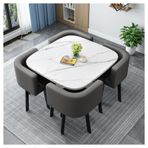 80 cm Kare Yemek Masası Seti 4 PU Yastıklı Sandalyeler Metal Ayaklar Şık Mutfak ve Oturma Odası Mobilyaları Ofis ve Restoran için Modern Yemek Odası Seti