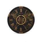 80 CM Yuvarlak Vintage Duvar Saati, Siyah/Gold, Dünya Haritalı, Hareketli Mekanizmalı, Sessiz, Pilli, Salon, Ofis, Kafe