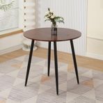 80 cm Yuvarlak Yemek Masası - Doğal Ahşap Kaplama Efektli Üst ve Siyah Metal Ayaklar - Yemek Odası, Restoranlar, Publar ve Daireler için İdeal - Oturma Alanları 2-4