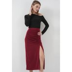 8033 Sandy Yırtmaçlı Etek - Bordo - 42