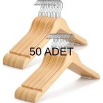808 Studio Doğal Ahşap Askı 50 Adet – Elbise & Gömlek Askısı - Naturel