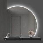 80cm Çerçevesiz Yarı Daire LED Banyo Aynası, Arkadan Aydınlatmalı Dokunmatik Kısılabilir Makyaj Aynası, 3 Renk Ayarı, Modern Dekor için Duvara Monte Akıllı Aydınlatma