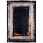 80x300 cm Balakovo Altın Çerçeveli Yün El Dokuma Modern Geometrik Etnik Eskitme Desenli Boho Oturma Odası Salon Yolluk Koridor Mutfak Halısı