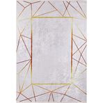 80x300 cm Novocerkassk Altın Çerçeveli Yün El Dokuma Modern Geometrik Etnik Eskitme Desenli Boho Oturma Odası Salon Yolluk Koridor Mutfak Halısı