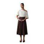 81075 Kemerli Balon Midi Etek-Kahve 40