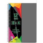 8+4 Ayraçlı Defter 12 Konulu 300 Yaprak 1 Adet 8 Kareli 4 Çizgili Spralli Plastik Kapak Seperatörlü - Gri