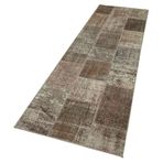 84x300 cm Kırk Yama Kahverengi Kırk Yama Pamuklu Yün El Dokuma Modern Geometrik Etnik Eskitme Desenli Boho Oturma Odası Salon Yolluk Koridor Mutfak Halısı
