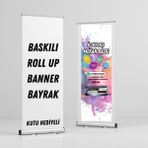85X200 Baskılı Roll Up Banner Bayrak Reklam Standı, Şık ve Kullanışlı Tanıtım Aracı - Ahşap - Beyaz - Seçenek 1
