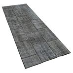 85x245 cm Kırk Yama Siyah Yama Pamuklu Yün El Dokuma Modern Geometrik Etnik Eskitme Desenli Boho Oturma Odası Salon Yolluk Koridor Mutfak Halısı
