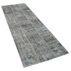 85x250 cm Kırk Yama Gri Yama Pamuklu Yün El Dokuma Modern Geometrik Etnik Eskitme Desenli Boho Oturma Odası Salon Yolluk Koridor Mutfak Halısı