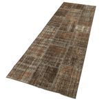 85x281 cm Kırk Yama Kahverengi Kırk Yama Pamuklu Yün El Dokuma Modern Geometrik Etnik Eskitme Desenli Boho Oturma Odası Salon Yolluk Koridor Mutfak Halısı