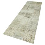 85x300 cm Kırk Yama Bej Yama Pamuklu Yün El Dokuma Modern Geometrik Etnik Eskitme Desenli Boho Oturma Odası Salon Yolluk Koridor Mutfak Halısı