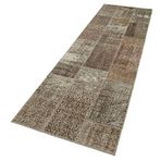 85x301 cm Kırk Yama Kahverengi Kırk Yama Pamuklu Yün El Dokuma Modern Geometrik Etnik Eskitme Desenli Boho Oturma Odası Salon Yolluk Koridor Mutfak Halısı